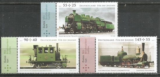 Германия. Локомотивы. 2012г. Mi#2946-48. Серия.