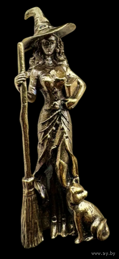 Статуэтка Ведьмочка с котом Бронза