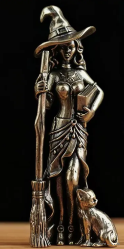 Статуэтка Ведьмочка с котом Бронза