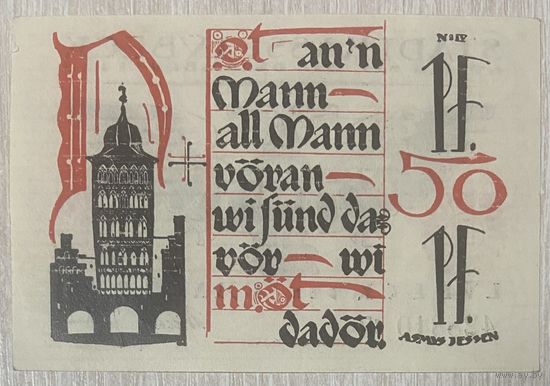 Нотгельд 50 пфеннигов 1921 год. Любек. Веймарская республика