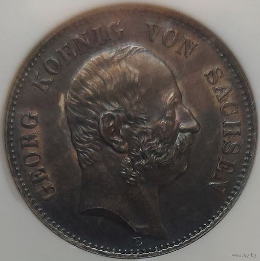 2 марки 1904 Саксония NGC MS-62. Курсовая монета.  Редкость! Старый слаб!!!