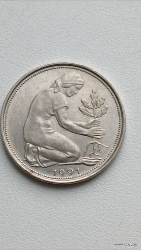 Германия. 50 пфеннигов 1991 года. J.
