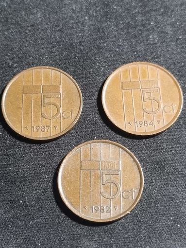 Нидерланды 5 центов 1982,1984,1987