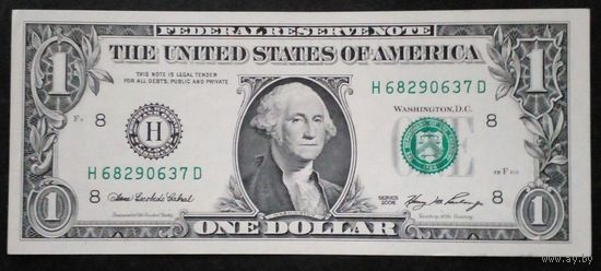 США 1 доллар 2006 г.Cерия Н 68290637 D UNC Без обращения.