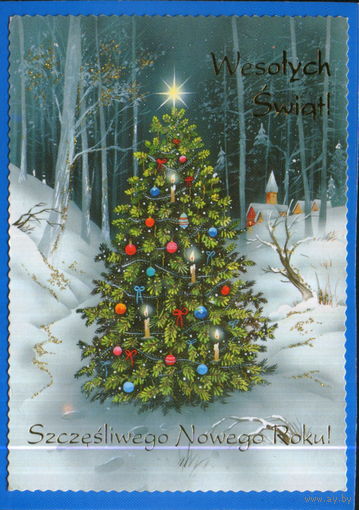 Подписанная открытка 2002г. Польша "С Новым годом! Елка"