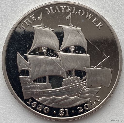 Британские Виргинские острова 1 доллар 2020 г. 400 лет историческому путешествию "Мэйфлауэр". Корабль. Парусник