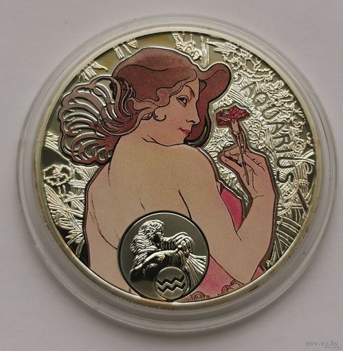 1. 1 доллар 2010 г. Водолей. Ниуэ.Серебро 28,28 гр.  С рубля!