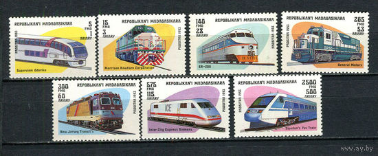 Республика Мадагаскар - 1993 - Локомотивы - [Mi. 1562-1568] - полная серия - 7 марок. MNH.  (Лот 94Hk)-T41P47