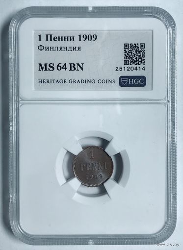 1 пенни 1909 Финляндия ms 64 BN красивая медь!