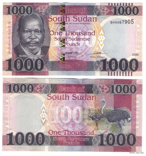 Южный Судан 1000 фунтов 2020 год UNC