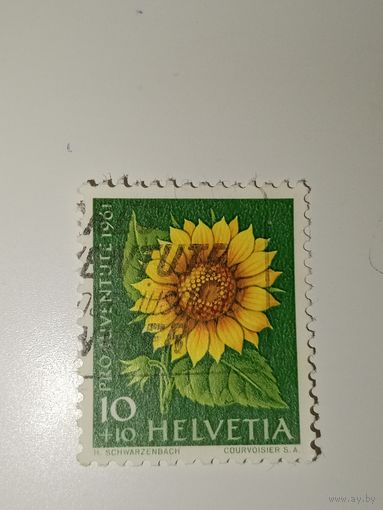 Марка Швейцария 1961 год посвящённая подсолнечнику (Helianthus annuus).