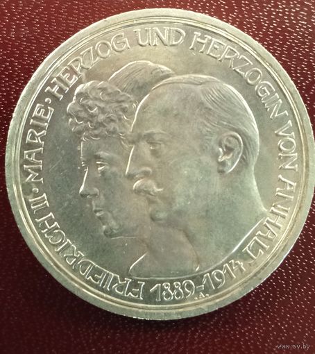 Ангальт 3 марки 1914. Серебряная свадьба Фридриха II и Марии Баденской