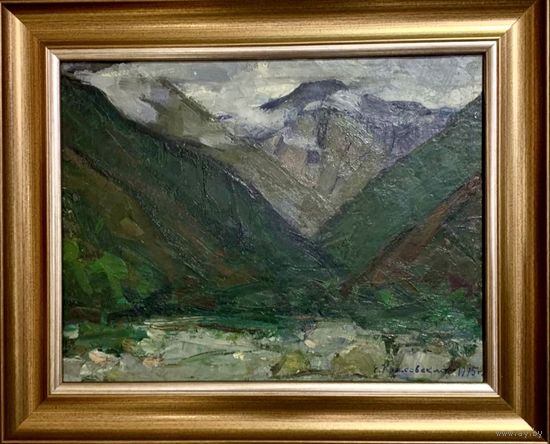 Красовский Е.Е "Пересохшая река. Жоэкварское ущелье", 1975г. Картон, масло. Размер 25х32 см.
