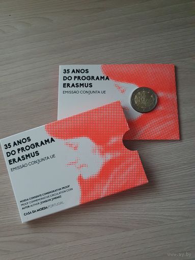 Монета Португалия 2 евро 2022 35 лет программе Эразмус (Эрасмус) PROOF БЛИСТЕР