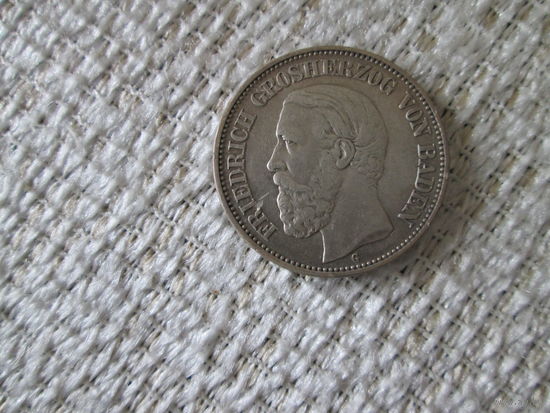 2  марки  , Германия  ,  Баден ,Фридрих , 1900 г.  с  1  рубля