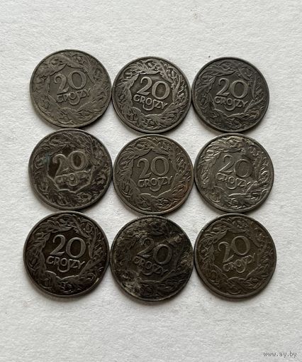 Польша 20 грошей 1923 9 шт