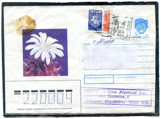 Беларусь. ХМК. Конверт п.п. Провизорий. Кактус. Гашение Орша 1993