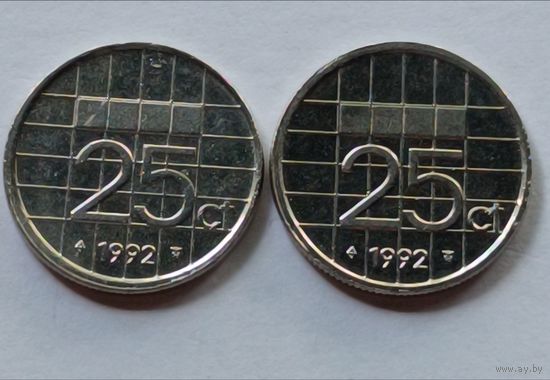 Нидерланды. 25 центов 1992 года.