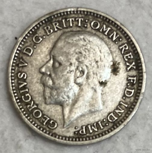Монета Великобритания 3 пенса 1935 год. Король Георг V. Серебро