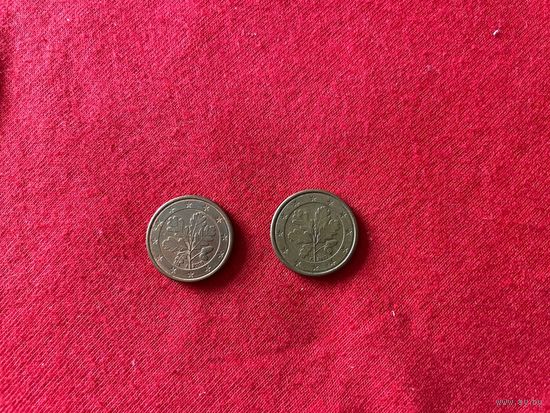 1 евроцент 2002 F, 2008 J года Германия