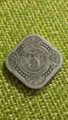 Кюрасао 5 центов 1943 г ( под нидерландами , пореже )