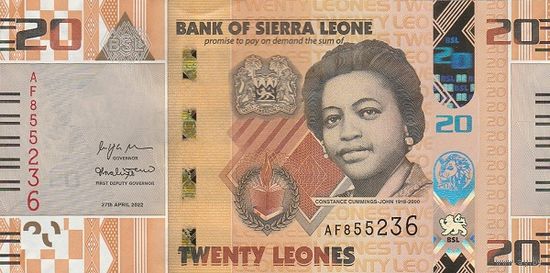 Сьерра Леоне 20 леоне образца 2022 года UNC pw38