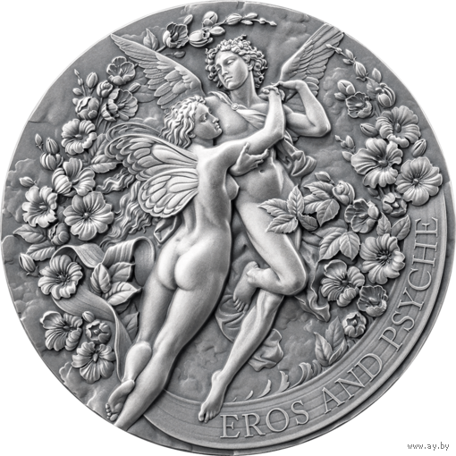 Камерун 2000 франков 2024г. "Эрос и Психея". Монета в капсуле; подарочном футляре; сертификат; коробка. СЕРЕБРО 62,20гр.(2 oz).