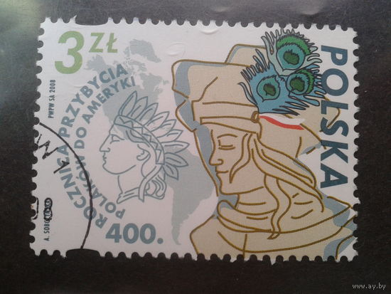 Польша 2008, Эмиграция поляков в США, Михель 2,4 евро гаш.