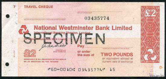 Дорожный чек Образец 2 фунта стерлингов Банк Westminster Bank Англия