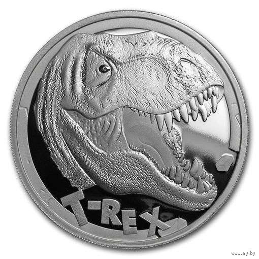 Тувалу 5 долларов 2017г. "Динозавр Т-REX PROOF". Монета в капсуле; подарочном футляре; номерной сертификат; коробка. СЕРЕБРО 155,533гр.(5 oz).