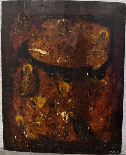 Икона старинная Илья на огненной колеснице.Распродажа коллекции!!!