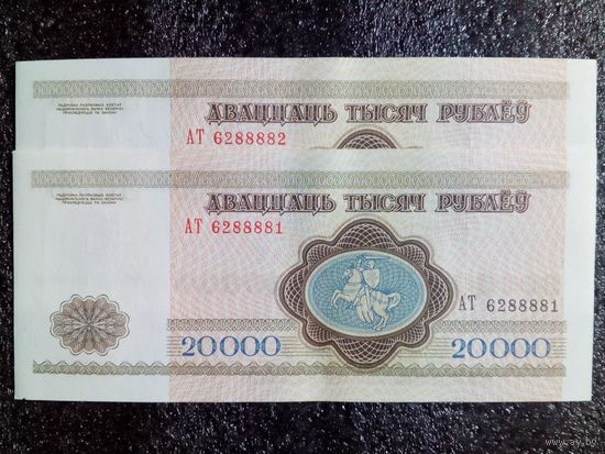 2 шт в лоте 20 000 рублей РБ 1994 г АТ серия