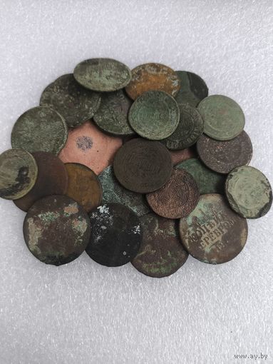 Лот убитых медяков РИ (25 штук), с рубля