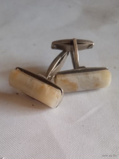 Запонки серебро 875 со звездой натуральный камень