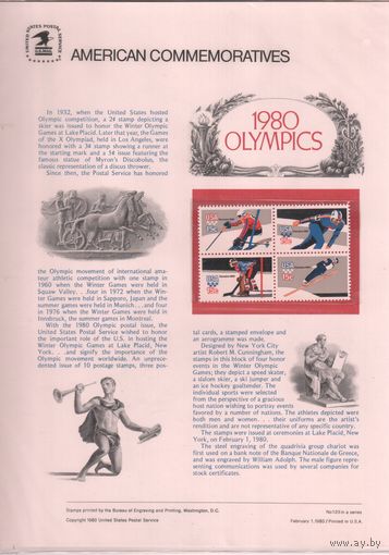 США-1980 (Мих.1411-1414),  Спорт, Зимння ОИ-1980, цельные вещи