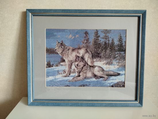 Вышитая крестиком картина "Волки"