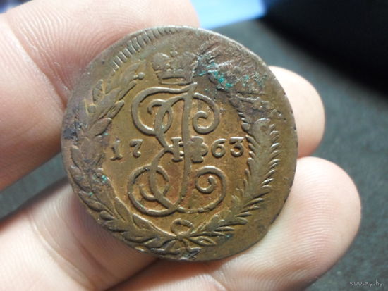 2 копейки 1763 г. Екатерина 2 Российская Империя двойной удар красивая