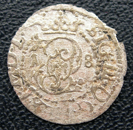 Шеляг 1618, Сигизмунд III Ваза, Вильно. На аверсе - зеркальная монограмма S, очень редкий вариант, R7!