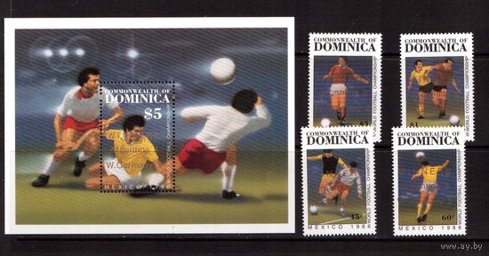Доминика-1986, (Мих.988-991,БЛ.113)  **  , Спорт,ЧМ-1986 по футболу(полная серия)