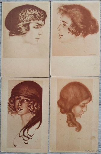 Женские профили. Макс Брюнинг. 4 шт. Германия. Начало 20-го века.