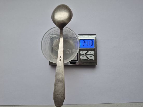 Чайная ложка, в блеске, ЛФ0 (Ленинградская ювелирная фабрика, 1960 год). Вес 24,18 грамм. Серебро 875, звезда. Не чищена. 12