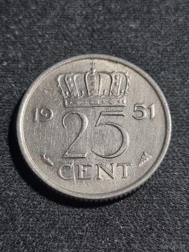 Нидерланды 25 центов 1951