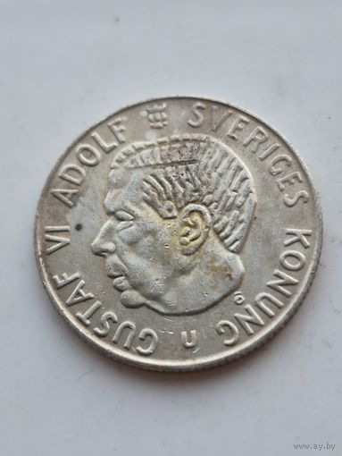 1 крона 1966 года Швеция. Серебро 400. Монета не чищена. 45409