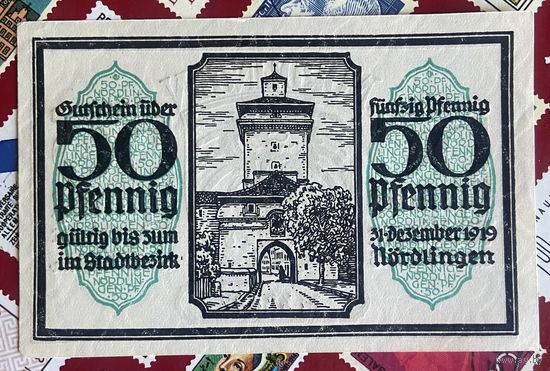 Нотгельд Нёрдлинген, 50 пфеннигов 1919 год. Веймарская республика.