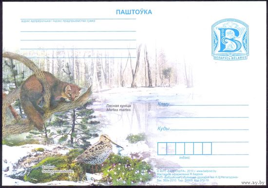 Беларусь 2010 ПК с "В" куница фауна