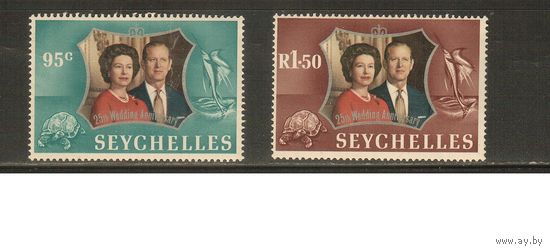 Сейшеллы-1972(Мих.311-312) , **   ,  Морская фауна, Рыбы, Черепахи, Королева(полная серия)