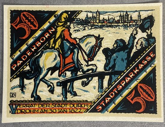 Нотгельд 50 пфеннигов 1921 год. Падерборн. Веймарская республика