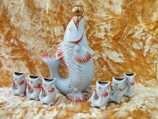 Графин и стопки Рыбки, Полонский з-д. СССР