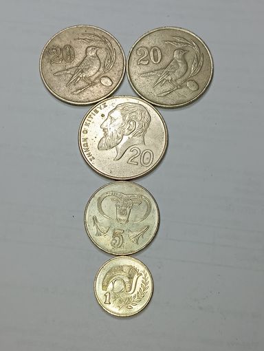 Кипр 20 центов 1983 , 1985 , 1998 года , 5 центов 2004 и 1 цент 2004 года .