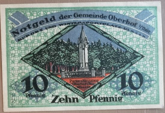Германия 10 пфеннигов 1919 Оберхоф (Oberhof), не частый, каталог Grabowski : 996.3, aUNC